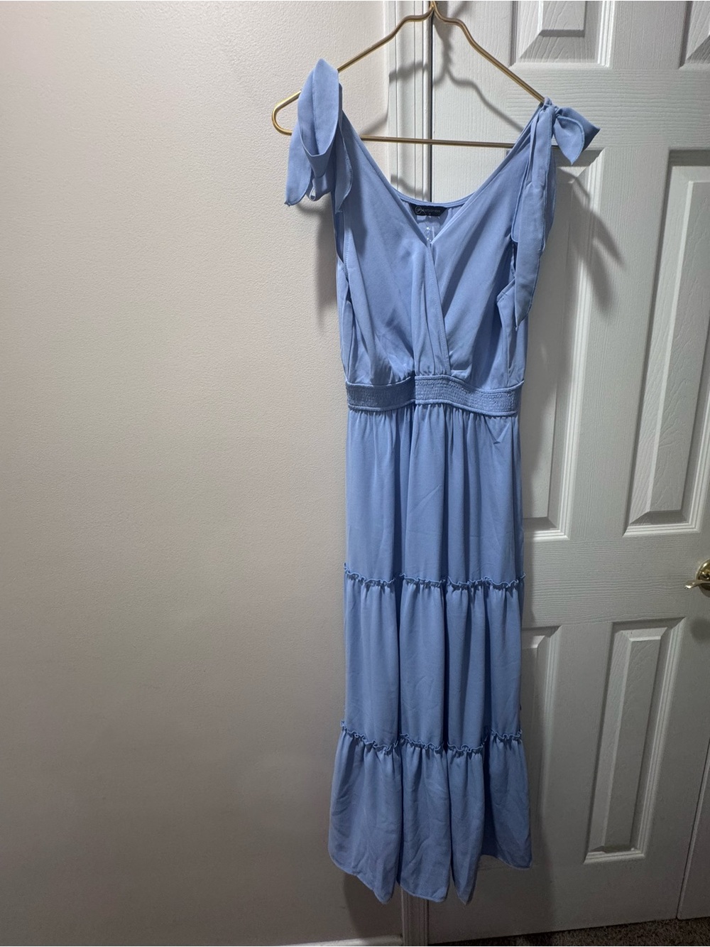 NWT PrettyGarden Blue Tie Shoulder Tiered Maxi Dress S